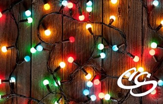 CS logo and holiday lights